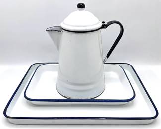 Vintage Chinese Enameled Tin Trays & Coffee Pot Lot #: 104