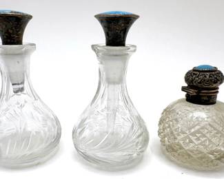 3 Vintage Perfume Bottles With Sterling Silver Tops Lot #: 47
