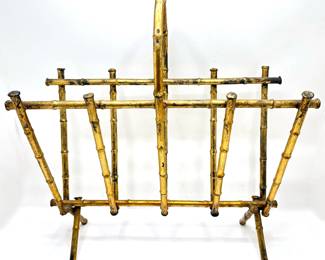 Vintage Hollywood Regency Faux Bamboo Gilded Magazine Rack Lot #: 41