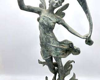 Vintage Art Nouveau Cast Iron Sculpture Of Fairy Woman With Wings Lot #: 21