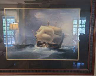 Framed Maritime Painting of a Tall Ship by J. Harvey