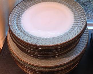 Set of 12 Textured Ceramic Dinner Plates