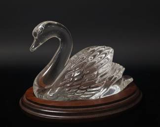 Waterford Crystal Swan Figurine on Wooden Base