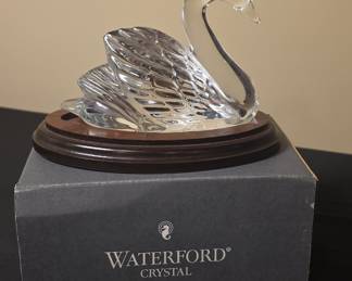 Waterford Crystal Swan Figurine on Wooden Base