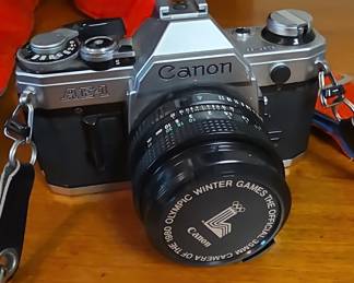 Canon AE-1 Program 35mm SLR Camera with Vivitar 283 Flash and Vivitar 70-210mm f/4 Macro Zoom Lens - 1980 Olympic Winter Games Edition