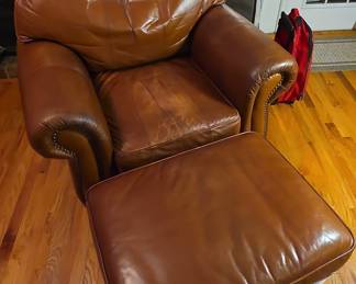 Thomasville Leather Armchair and Ottoman