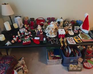 Assorted Christmas Decorations including Artificial Tree and Fall Decor