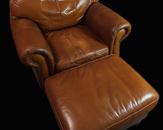 Thomasville Leather Armchair and Ottoman
