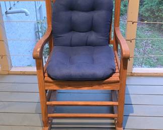 Wooden Rocking Chair with Blue Cushion