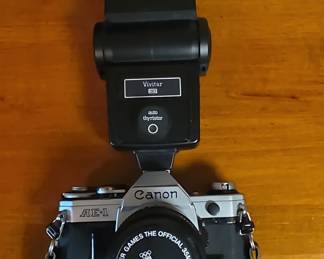Canon AE-1 Program 35mm SLR Camera with Vivitar 283 Flash and Vivitar 70-210mm f/4 Macro Zoom Lens - 1980 Olympic Winter Games Edition