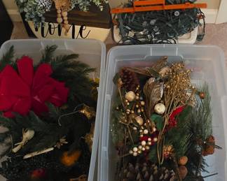Assorted Christmas Decorations including Artificial Tree and Fall Decor