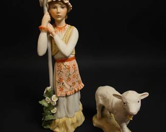 Cybis Shepherdess with Lamb Figurine