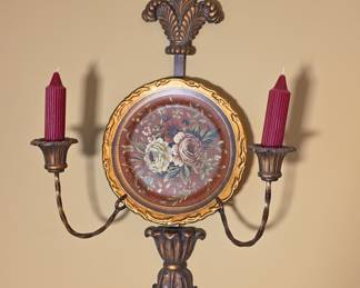 Ornate Floral Medallion Double Candle Sconce Pair