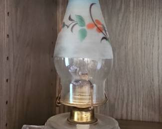 Victorian Style Hand-Painted Glass Oil Lamp with Handle