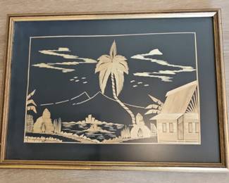 Vintage Straw Art Landscape Wall Hanging
