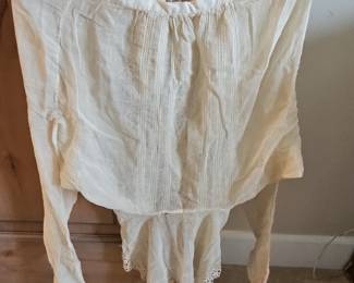 Antique Edwardian Cotton Blouse with Lace Trim and Pintucks