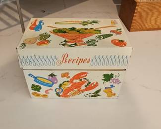 Vintage Metal Recipe Box with Lobster and Vegetable Graphics