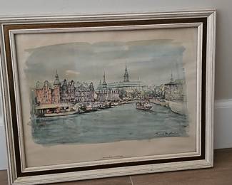 Stockholm Waterfront Watercolor by Rune Öfverberg