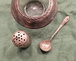 International Silver Company Sterling Salt Cellar with Spoon and Shaker