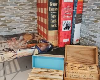 Collection of Vintage Cookbooks and Recipe Boxes including Better Homes and Gardens and America's Test Kitchen