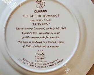 Cunard Line 'Britannia' Commemorative Plate
