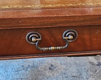 Regency Style Mahogany Leather Inlaid Coffee Table with Drawer