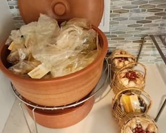 Terracotta Herb Keeper with Lid and Decorative Baskets