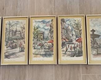 Set of Five Vintage Paris Street Scene Prints by Jean-Pierre Le Blanc