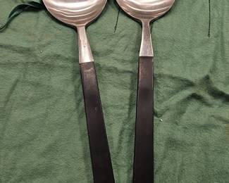Vintage Stainless Steel Salad Servers with Black Handles, "Kingston Japan"
