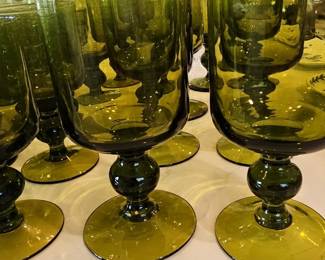 Vintage Indiana Glass King's Crown Thumbprint Green Goblets
