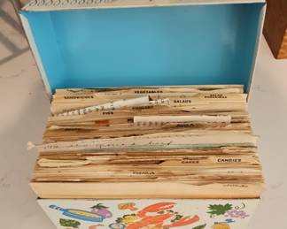 Vintage Metal Recipe Box with Lobster and Vegetable Graphics