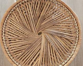 Vintage Woven Rattan Stool/Side Table