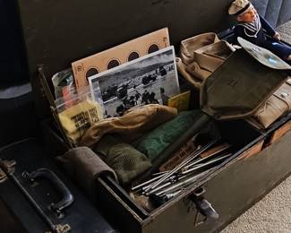 US Army Footlocker with Assorted Contents and Sailor Doll