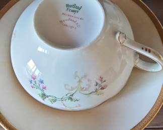 Theodore Haviland Limoges Porcelain Teacup and Saucer Set - Apple Blossom Pattern