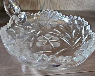 American Brilliant Cut Glass Nappy Bowl with Handle