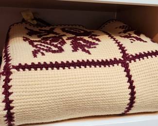 Hand-Knit Wool Blanket with Geometric Pattern