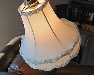 Antique Brass Bridge Arm Floor Lamp with Decorative Base and Bell Shade