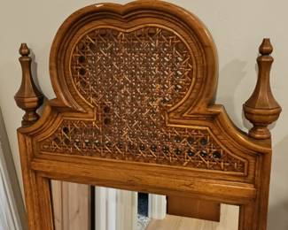 Vintage French Provincial Style Carved Wood and Cane Mirror
