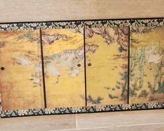Japanese Four-Panel Screen with Cranes and Bamboo