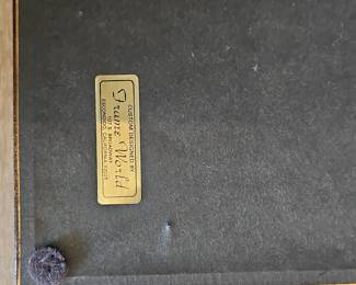 Vintage Asian Folk Art Straw on Black Linen Fabric Framed Wall Hanging