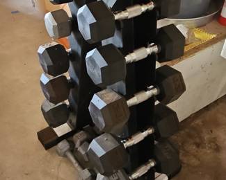 Hexagonal Dumbbell Set with Rack