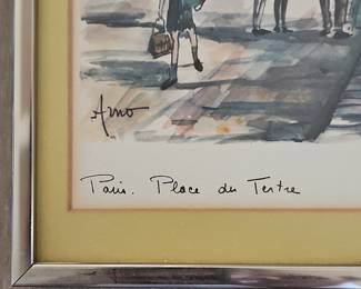 Pair of Watercolor Paintings of Paris Scenes by Arno: Place de la Concorde and Place du Tertre