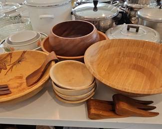 Vintage Hand-Carved Wooden Salad Bowls