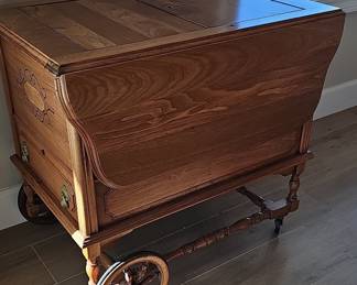 Vintage Oak Drop Leaf Bar Cart Tea Cart