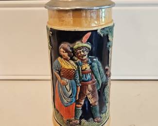 Vintage German Beer Stein with Pewter Lid - "Weil noch das Lämpchen glüht"
