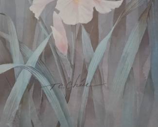 T.C. Chiu Swan and Iris Print with Gold Frame