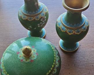 Cloisonné Enamel Vase and Lidded Jar Set