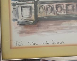Pair of Watercolor Paintings of Paris Scenes by Arno: Place de la Concorde and Place du Tertre