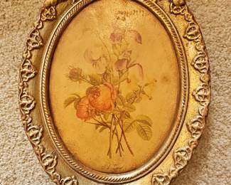 Oval Gilt Frame with Floral Print by J.L. Lemoine