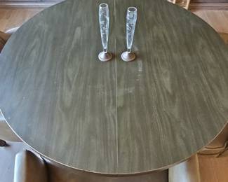 Round Dining Table with Four Tufted Chairs and Leaf